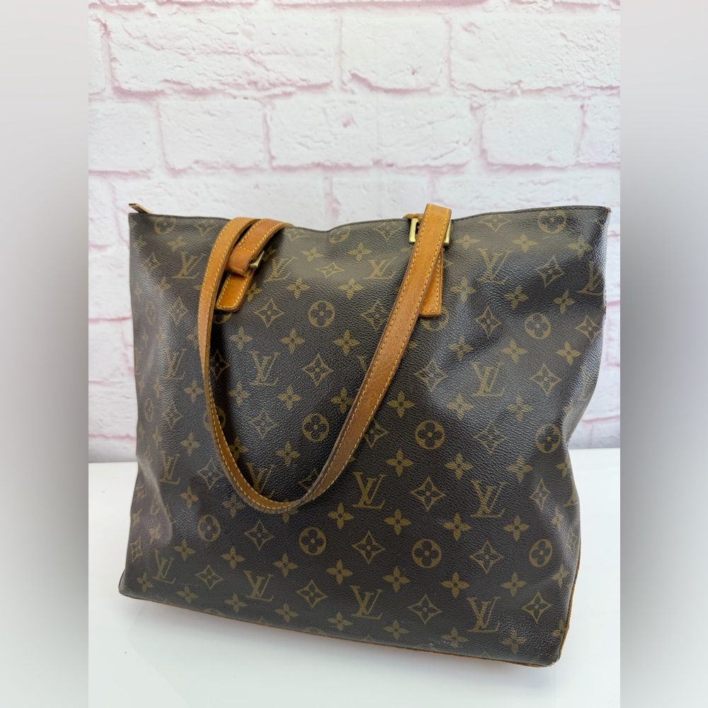 Louis Vuitton Monogram Canvas Brown Tote with Tan Leather Straps